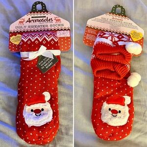 NWT-Aromasoles-Santa Ugly Sweater Socks-Mint & Shea Infused-One Size Fits Most